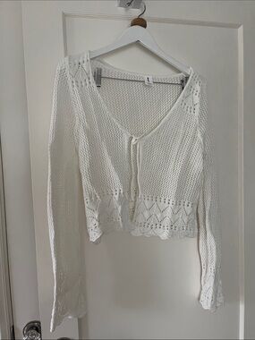 Abound White Crochet Tie-Front Cardigan